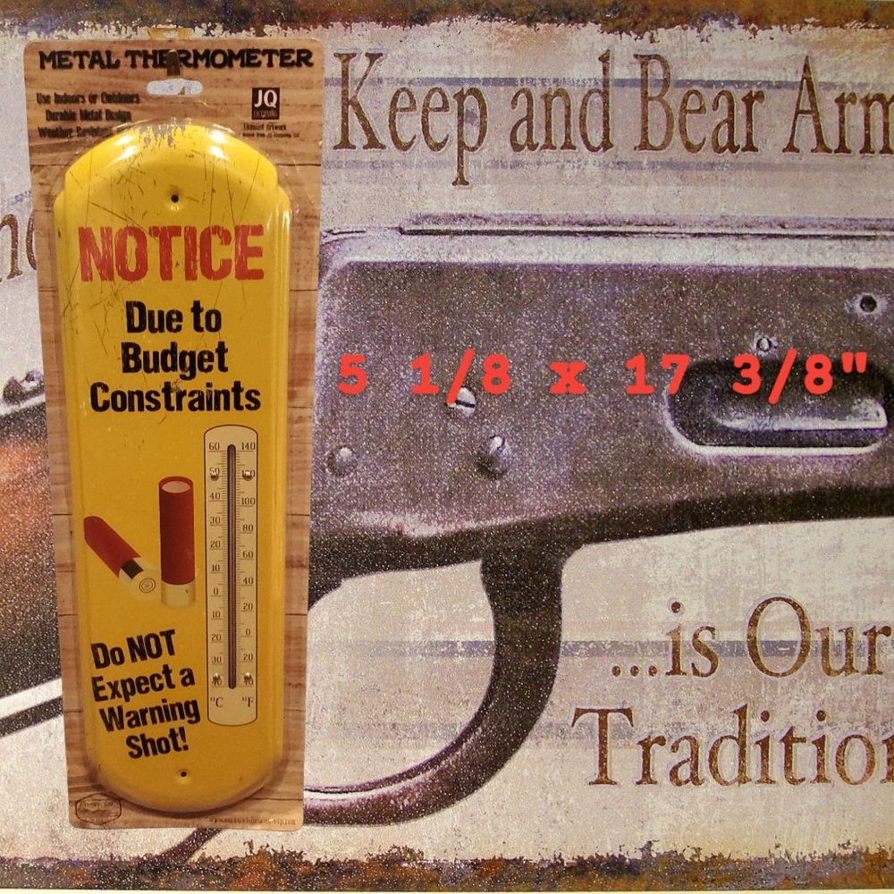 Warning - No Warning Shot - Retro Large Metal Thermometer - Indoor/Outdoor